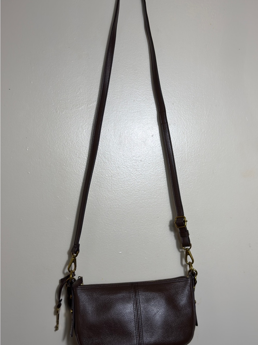 Fossil Jolie Brown Pebbled Leather Baguette Shoulder Bag - Picture 13 of 15